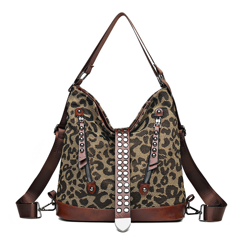 Wholesale PU Leopard Print Large Capacity Multifunctional Shoulder Bag Backpack